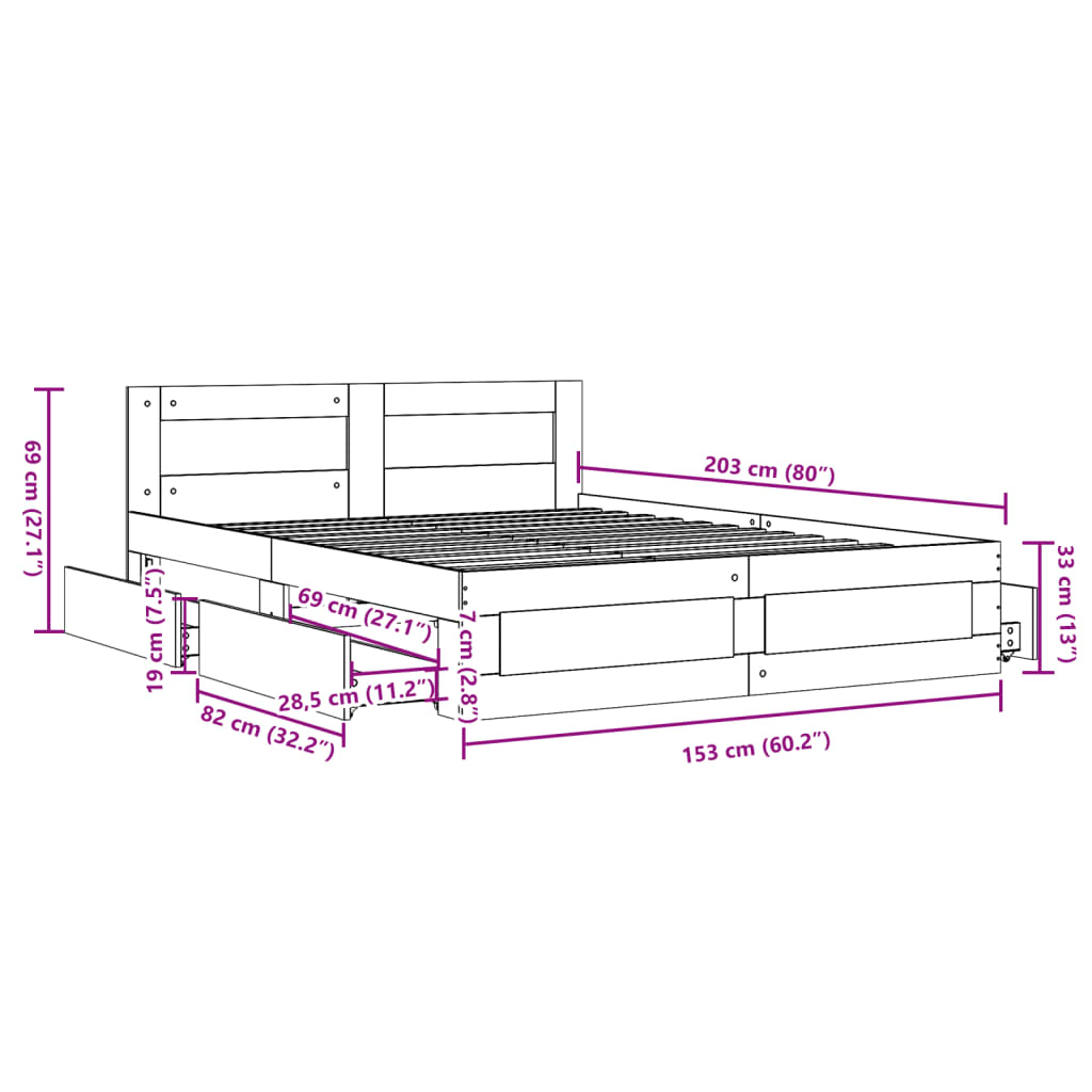 Bed Frame with Headboard Sonoma Oak 150x200 cm Engineered Wood