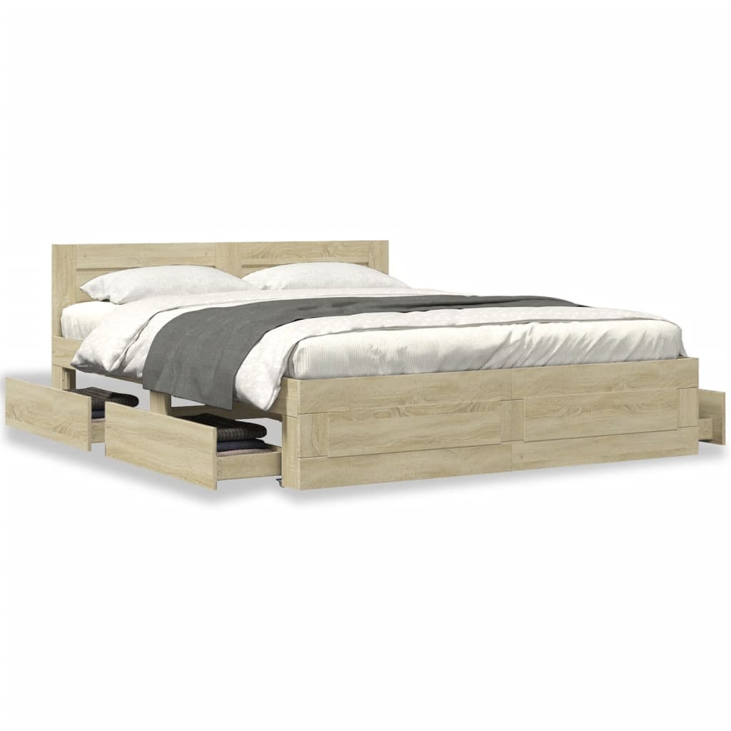 Bed Frame with Headboard Sonoma Oak 150x200 cm Engineered Wood