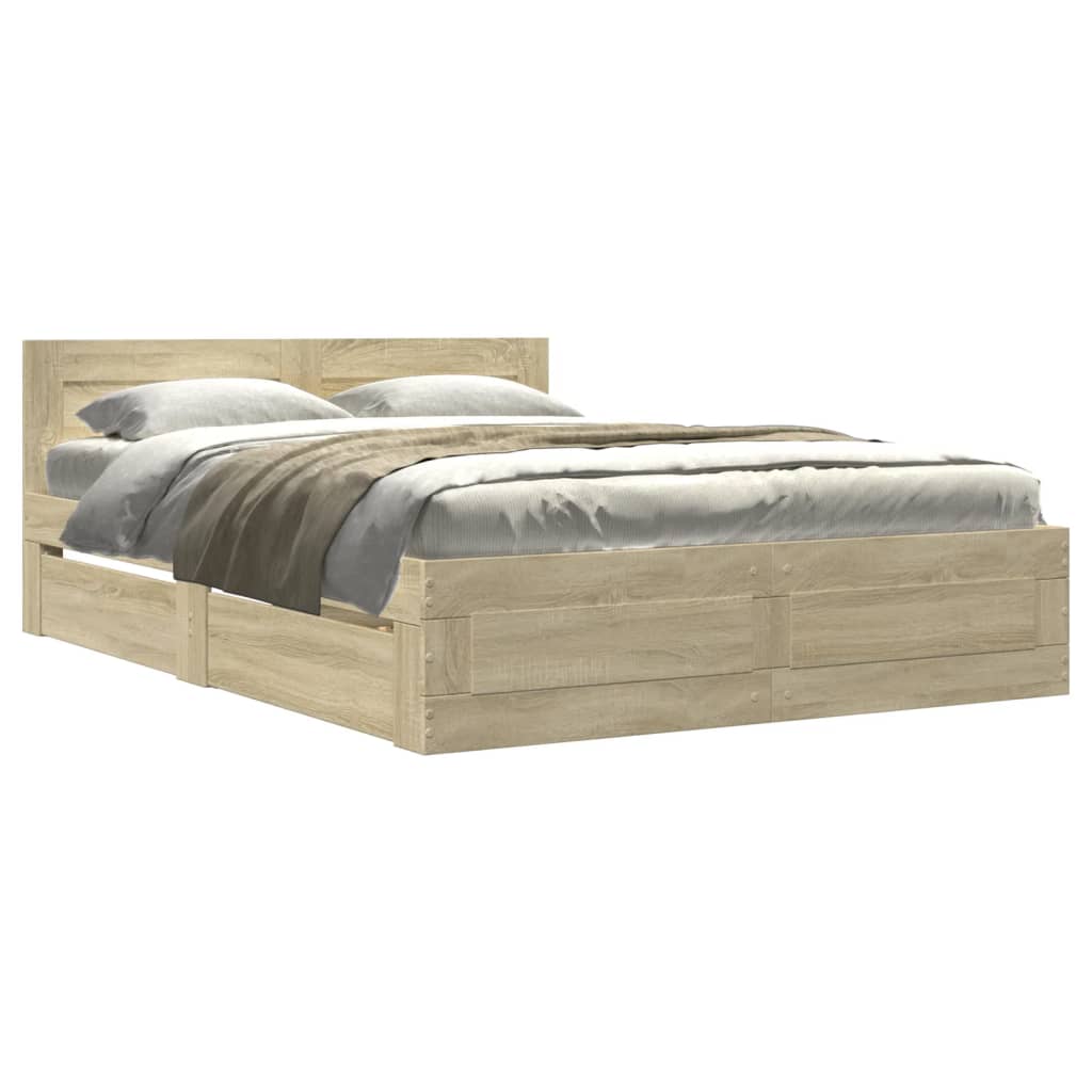 Bed Frame with Headboard without Mattress Sonoma Oak 135x190 cm