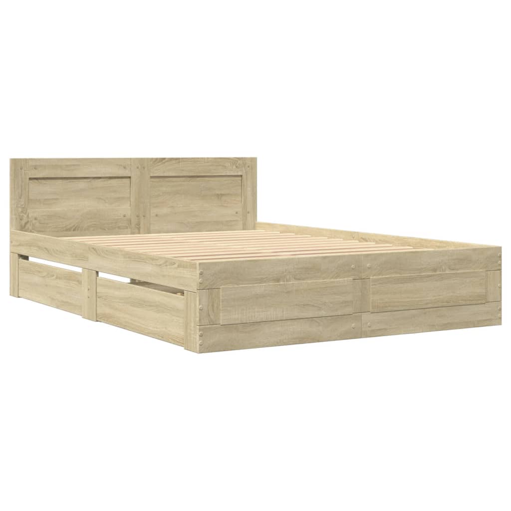 Bed Frame with Headboard without Mattress Sonoma Oak 135x190 cm