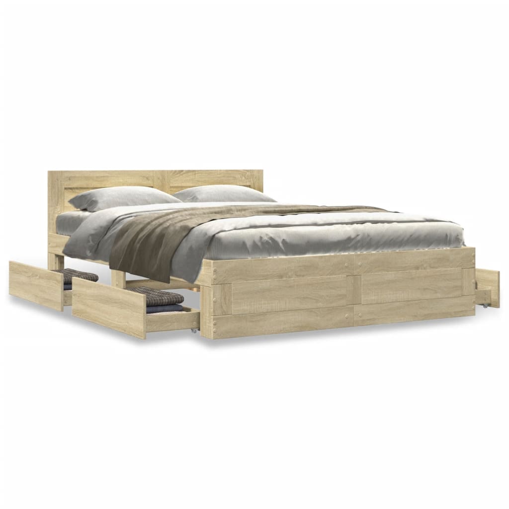 Bed Frame with Headboard without Mattress Sonoma Oak 135x190 cm