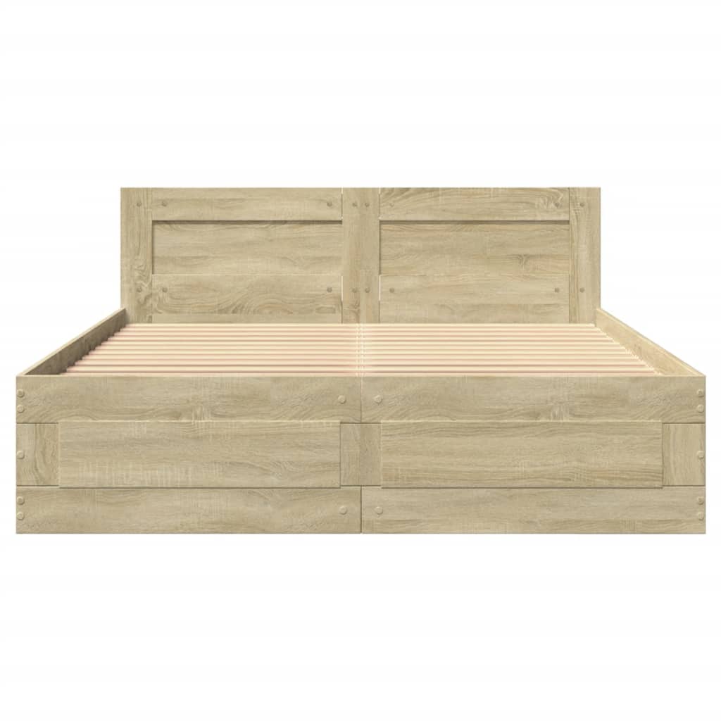 Bed Frame with Headboard without Mattress Sonoma Oak 135x190 cm