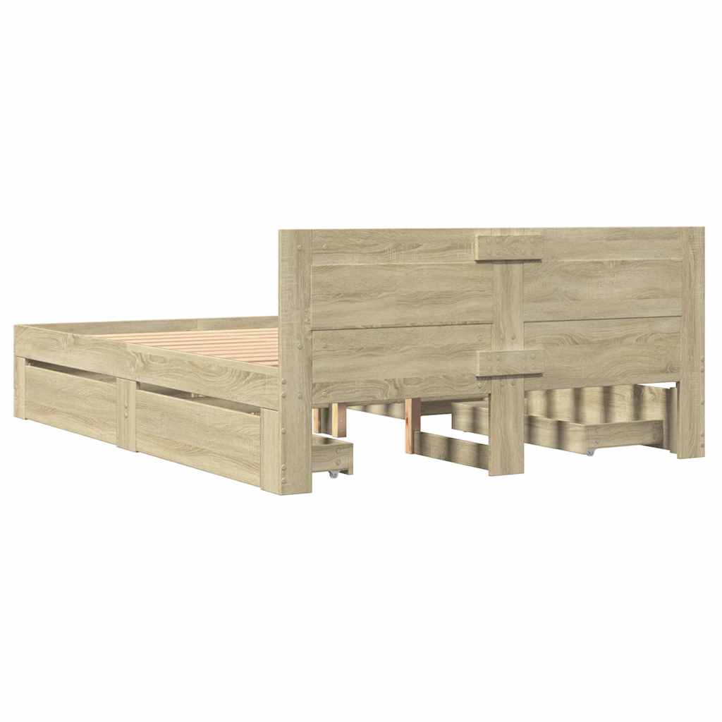 Bed Frame with Headboard without Mattress Sonoma Oak 135x190 cm