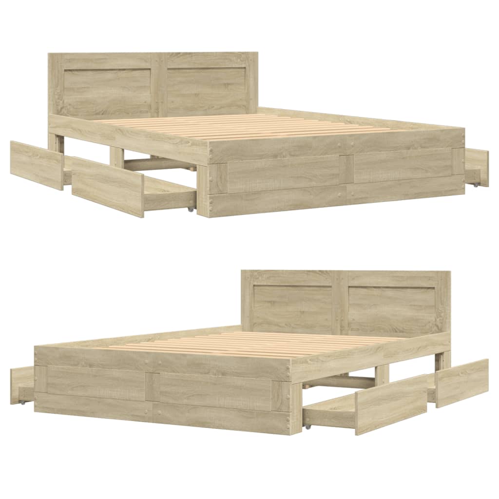 Bed Frame with Headboard without Mattress Sonoma Oak 135x190 cm