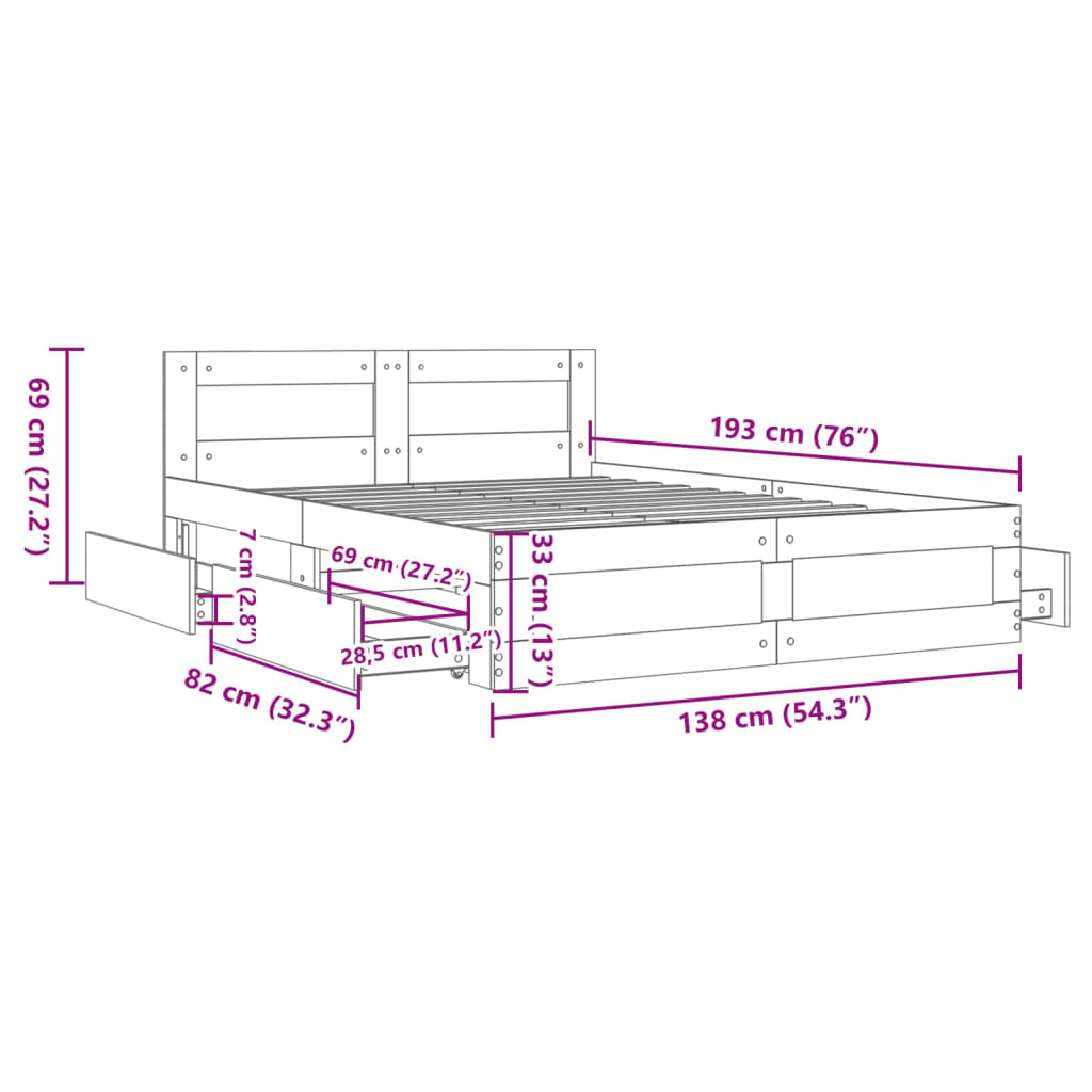 Bed Frame with Headboard without Mattress Sonoma Oak 135x190 cm