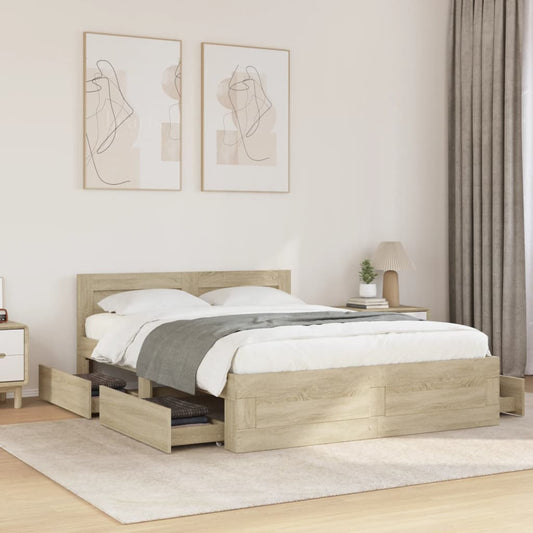 Bed Frame with Headboard without Mattress Sonoma Oak 135x190 cm