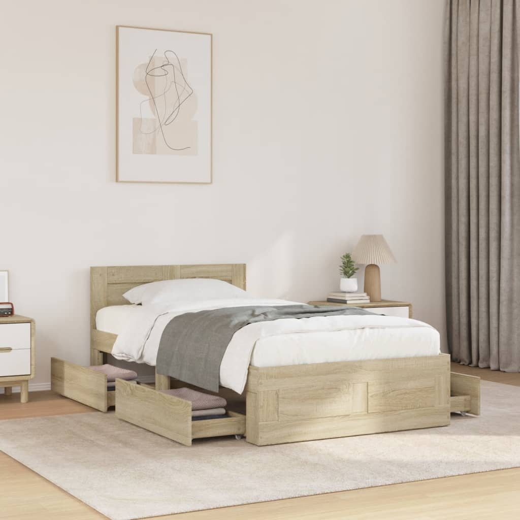 Bed Frame with Headboard Sonoma Oak 90x190 cm Engineered Wood