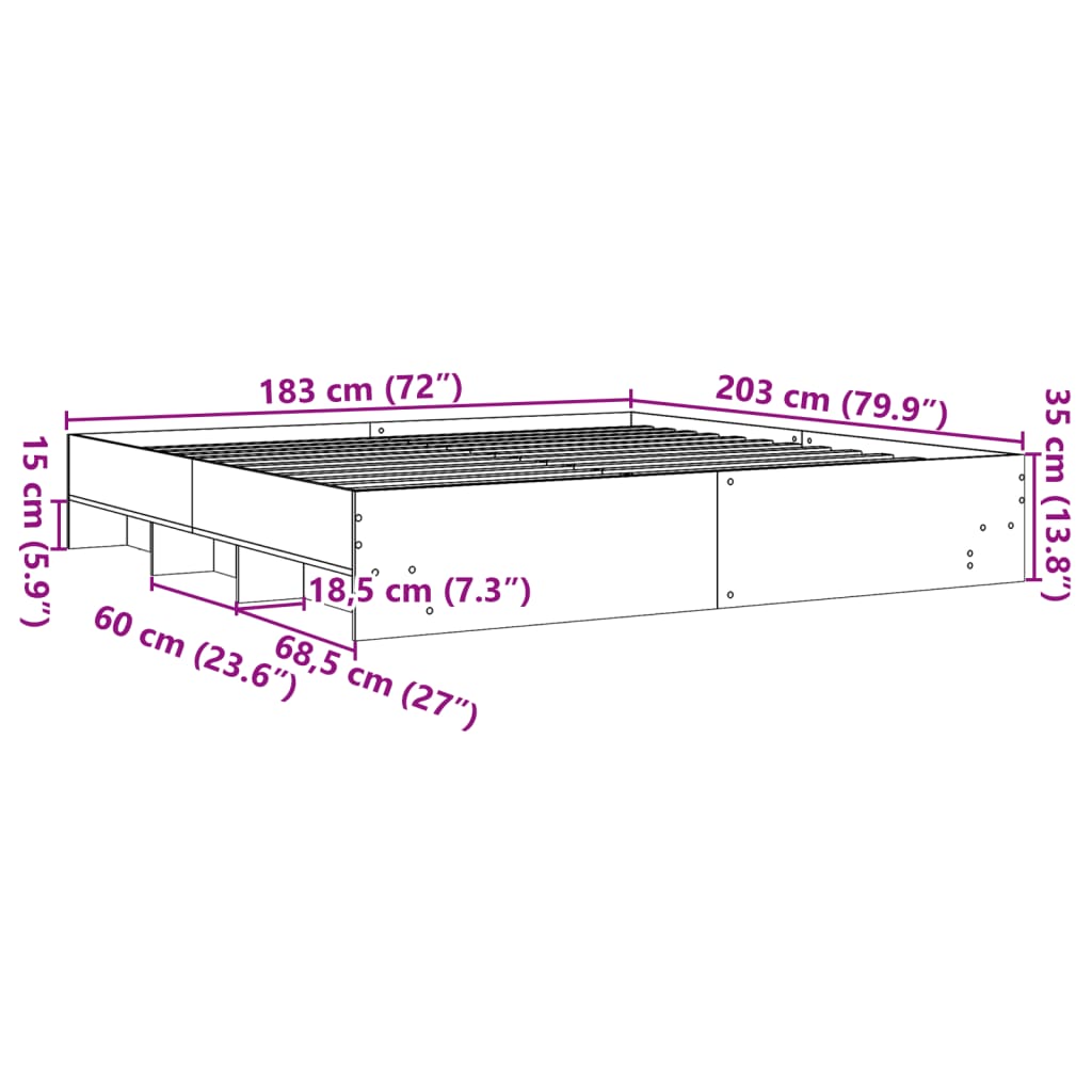 Bed Frame Sonoma Oak 183x203 cm King Size Engineered Wood