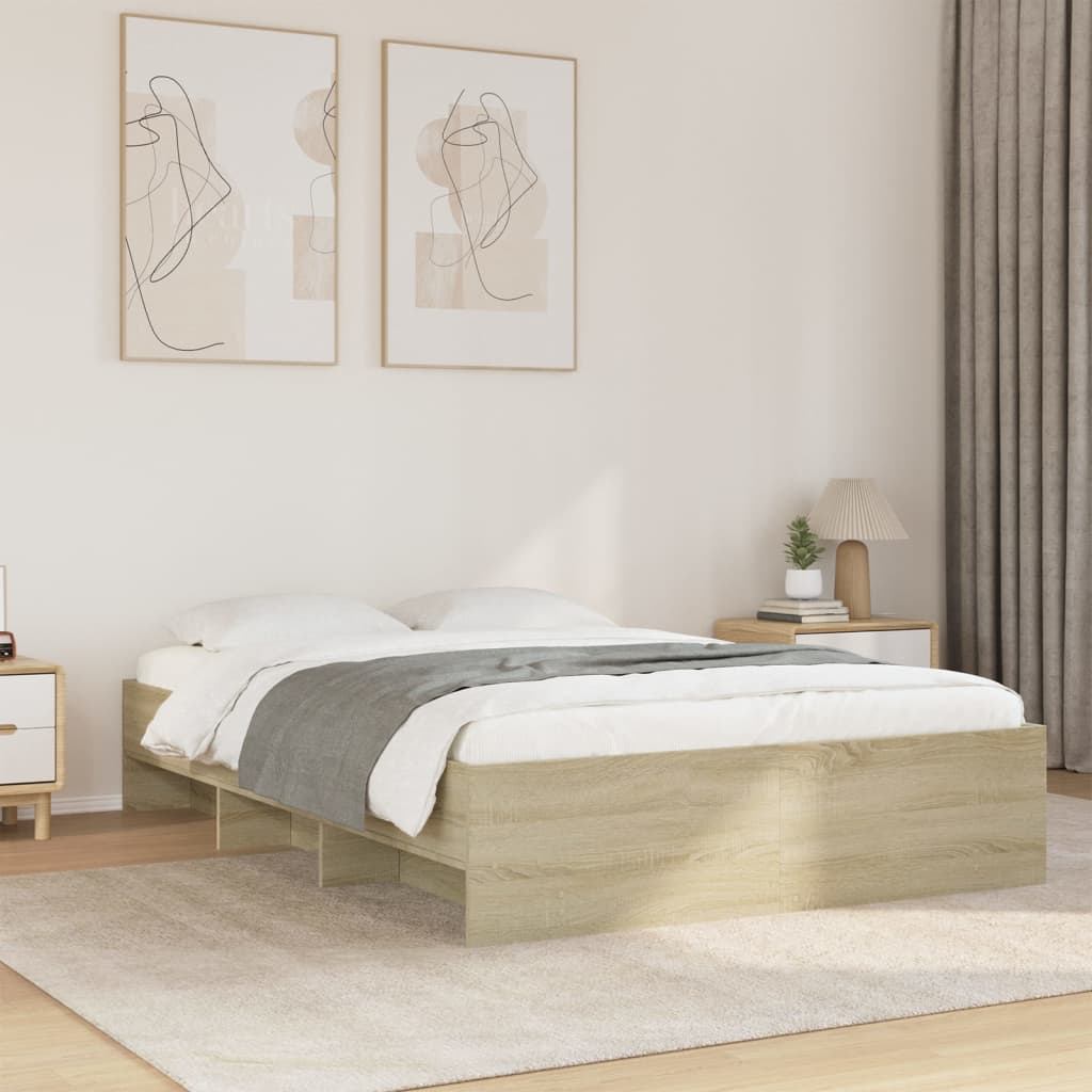 Bed Frame Sonoma Oak 135x190 cm Engineered Wood