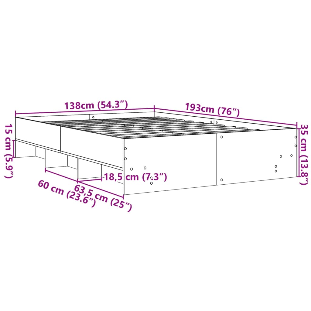 Bed Frame Sonoma Oak 135x190 cm Engineered Wood