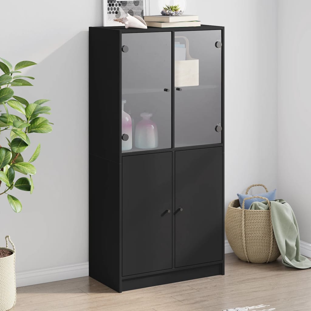 Highboard with Doors Black 68x37x142 cm Engineered Wood