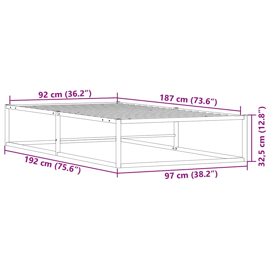 Bed Frame without Mattress White 92x187 cm Single Metal