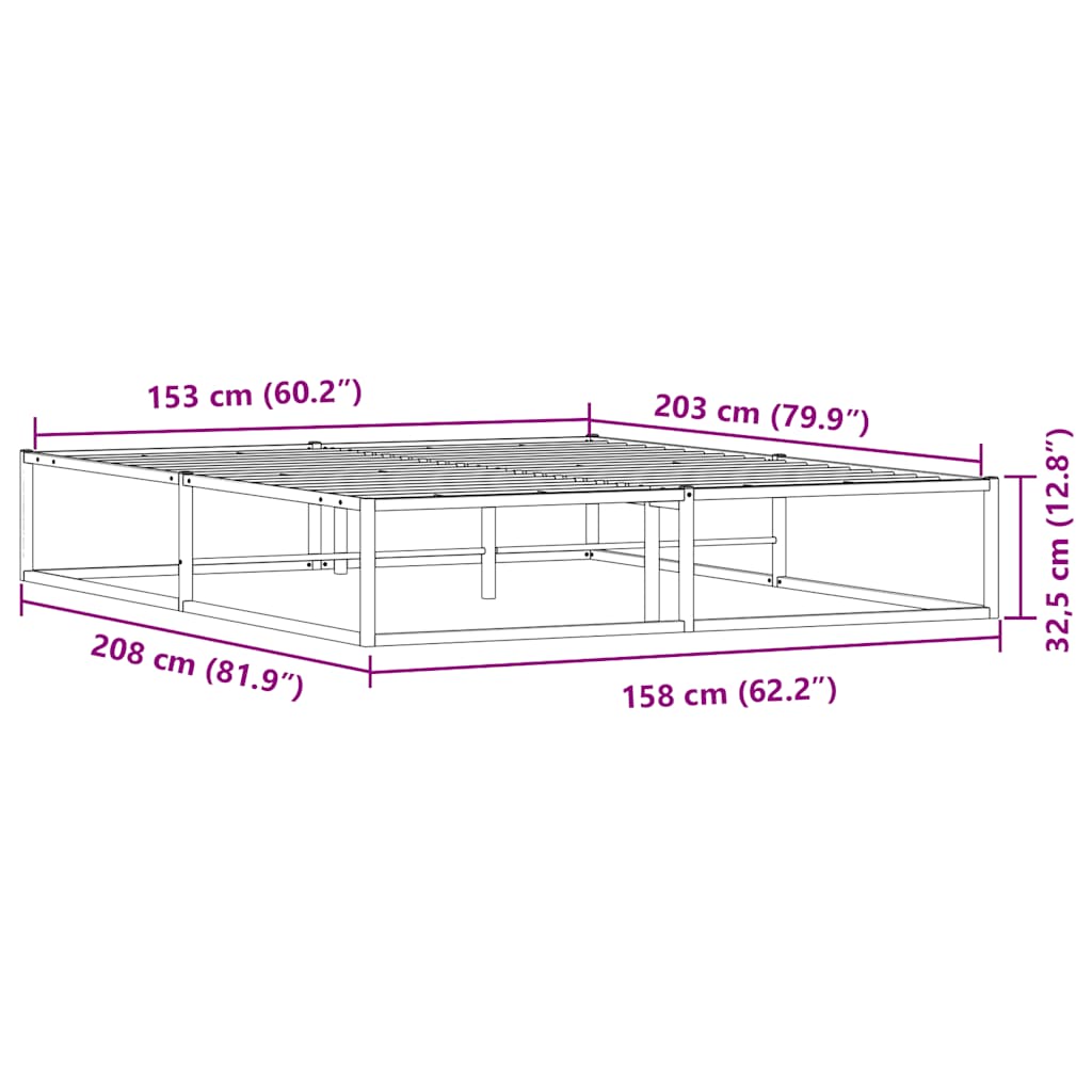 Bed Frame without Mattress White 153x203 cm Queen Metal