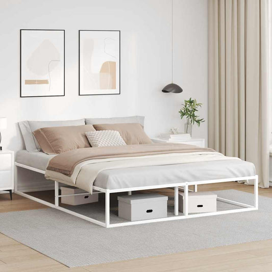 Bed Frame without Mattress White 153x203 cm Queen Metal