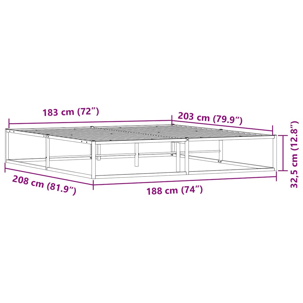 Bed Frame without Mattress White 183x203 cm King Metal