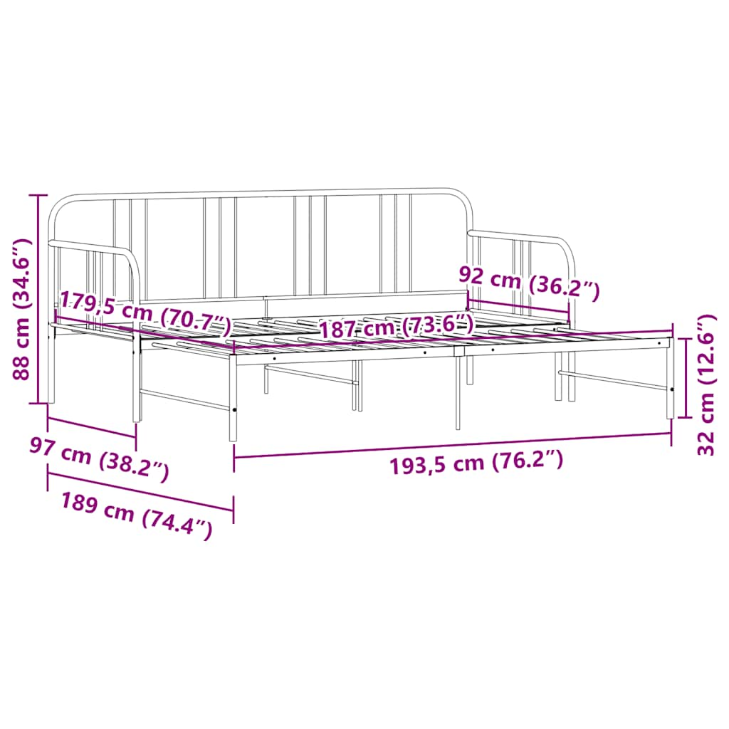 Daybed with Trundle without Mattress Black 92x187 cm Single Metal