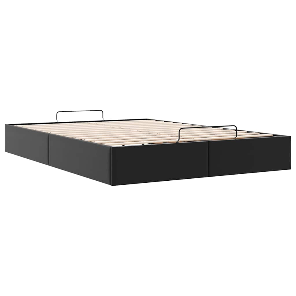 Ottoman Bed Frame without Mattress Black Double Faux Leather