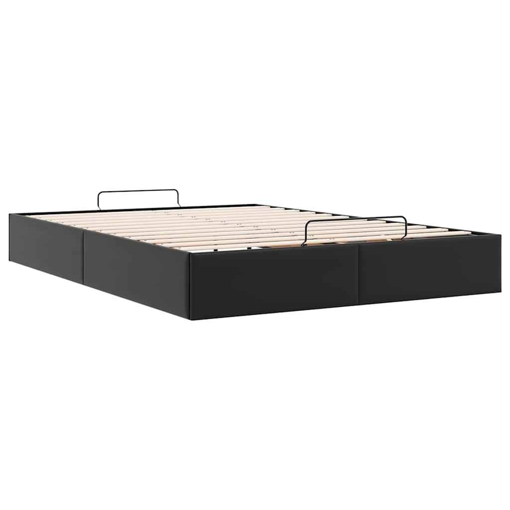 Ottoman Bed Frame without Mattress Black Double Faux Leather