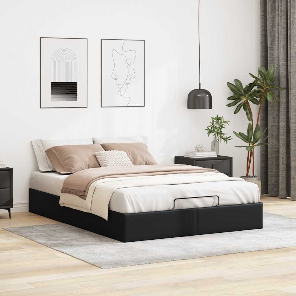 Ottoman Bed Frame without Mattress Black Double Faux Leather