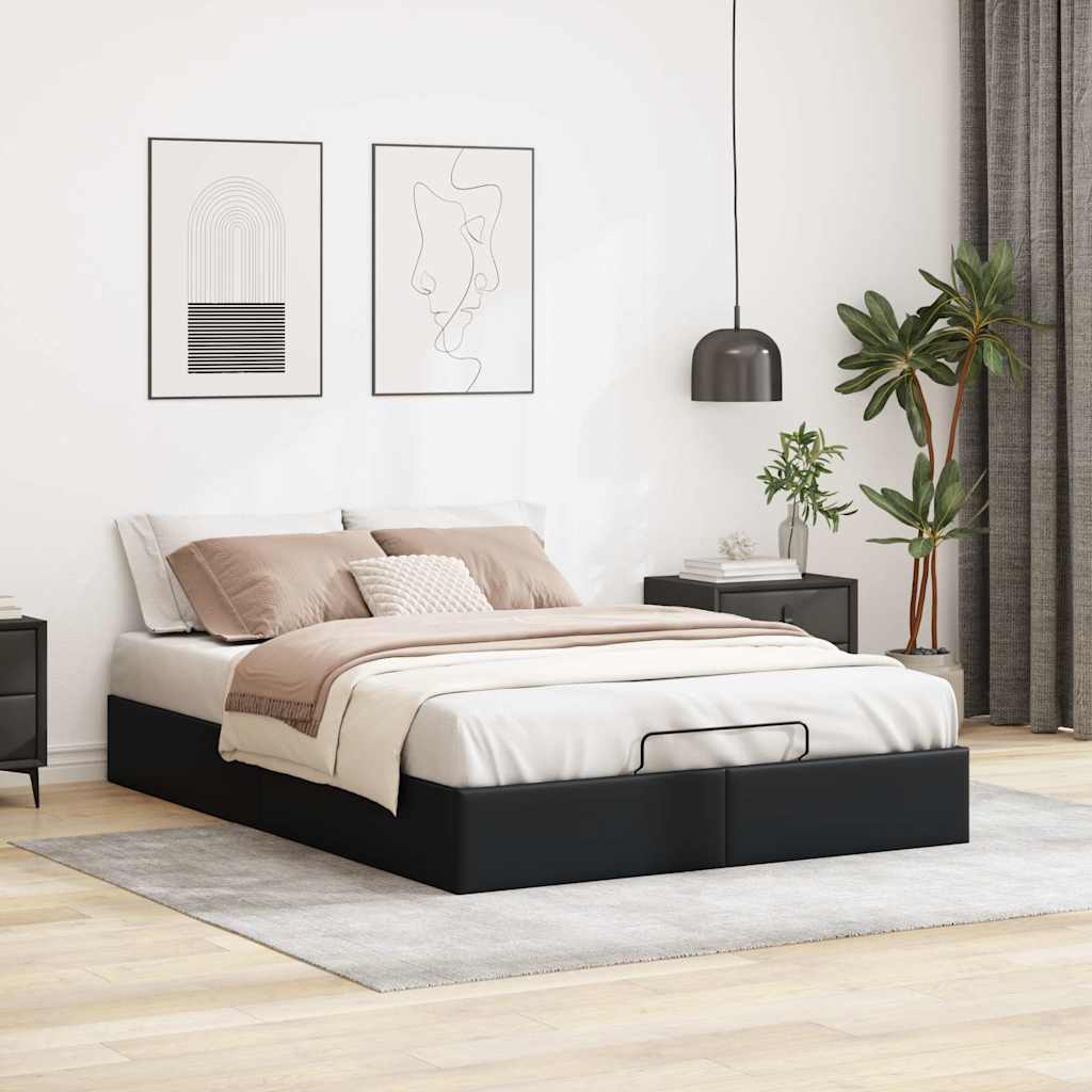 Ottoman Bed Frame without Mattress Black Queen Faux Leather