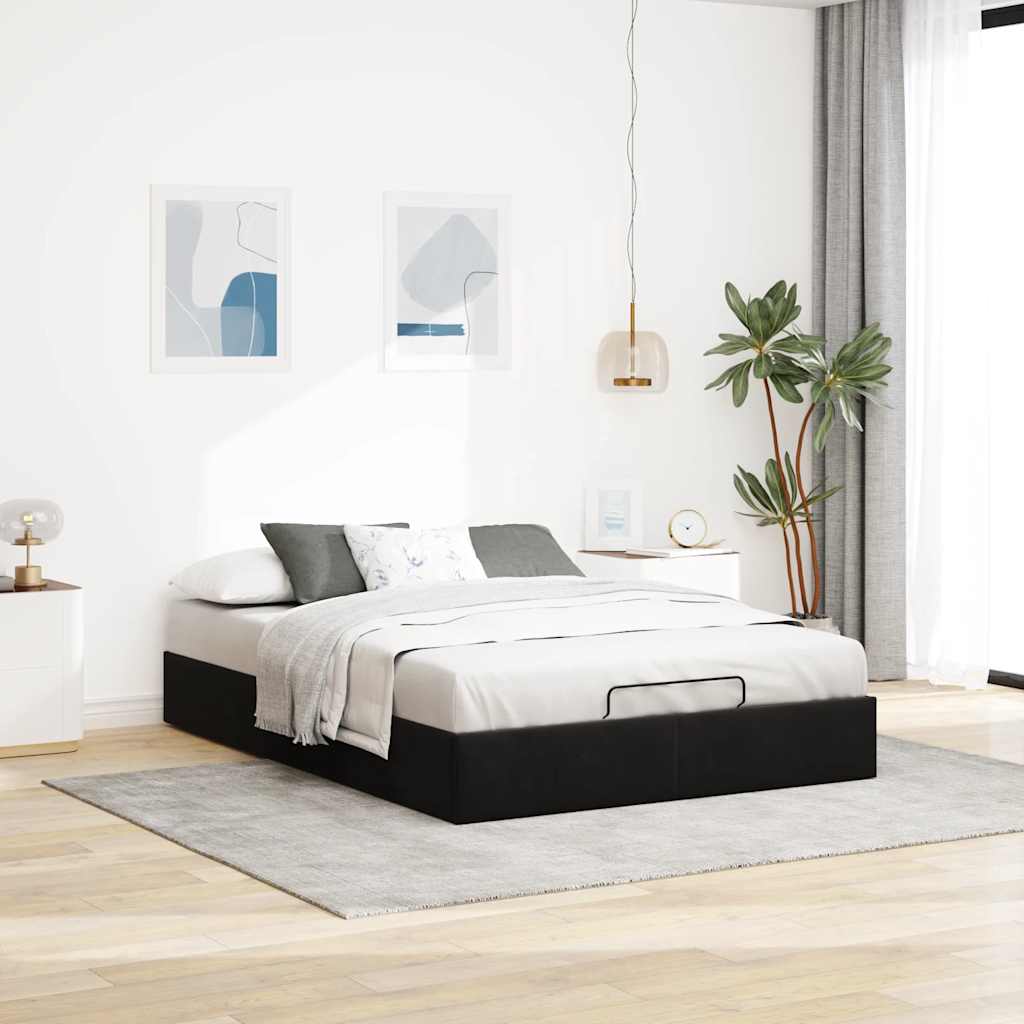 Ottoman Bed Frame No Mattress Black Double Velvet