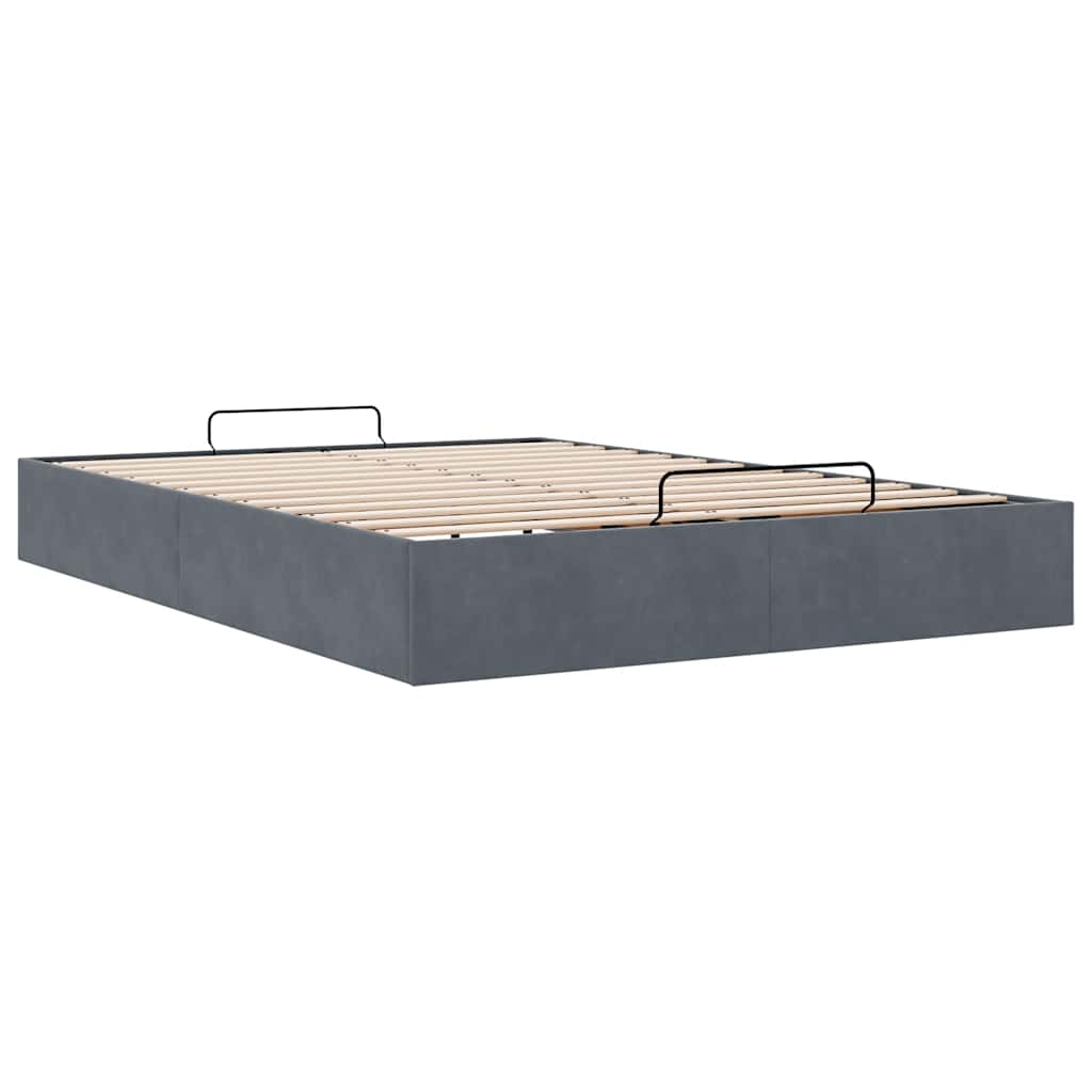 Ottoman Bed Frame No Mattress Dark Grey Queen Velvet