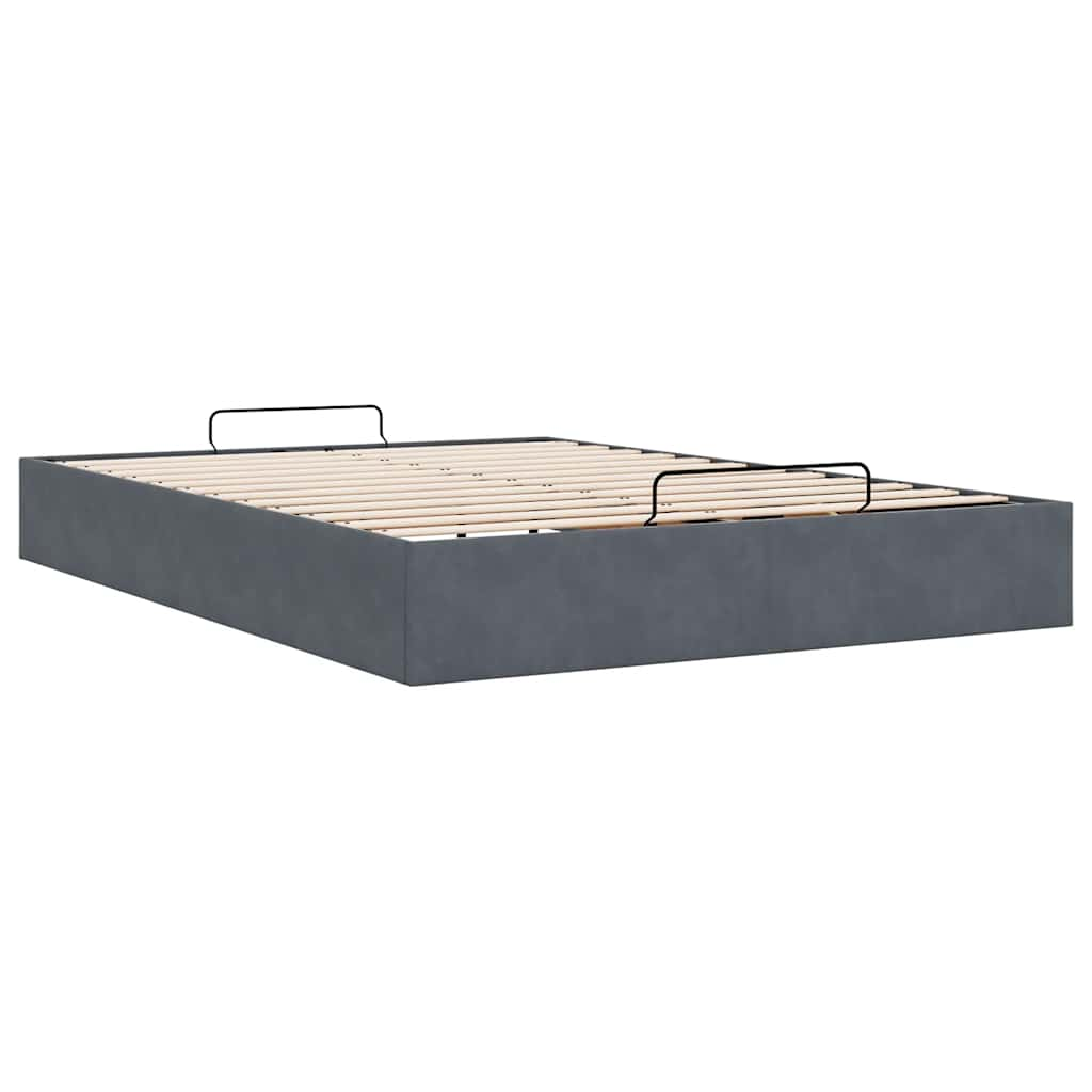 Ottoman Bed Frame No Mattress Dark Grey Queen Velvet