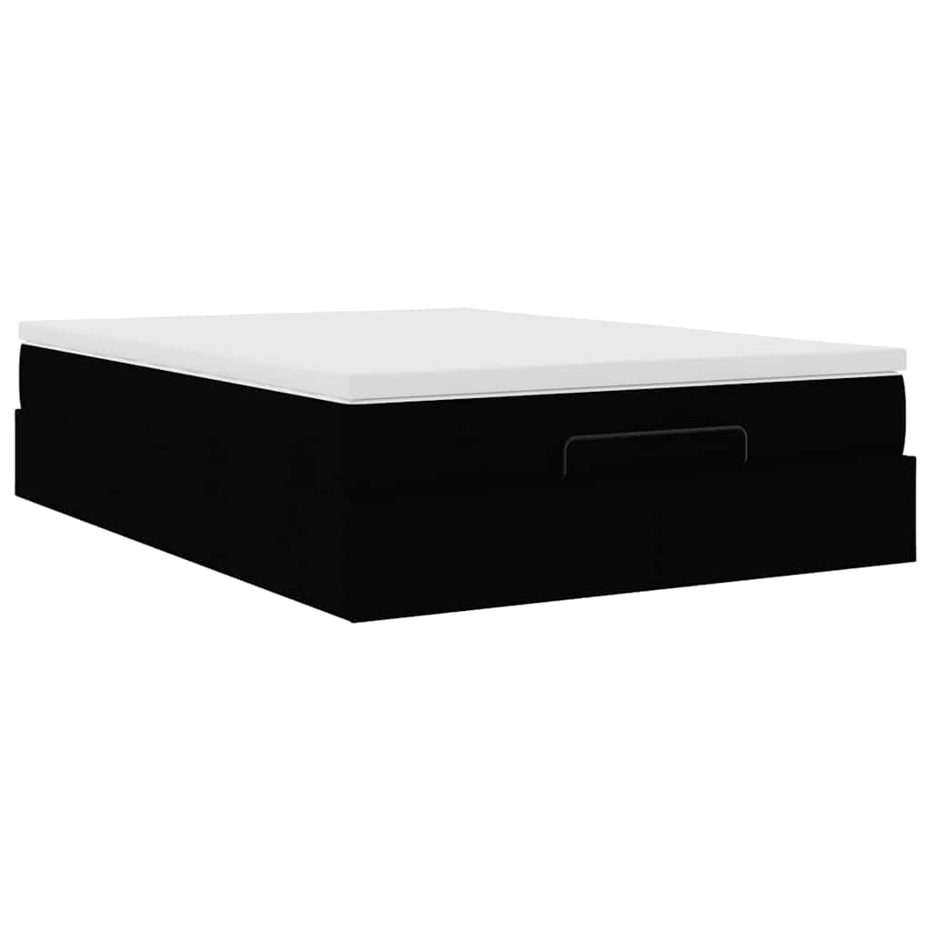 Ottoman Bed Frame with Mattress Black Double Faux Leather