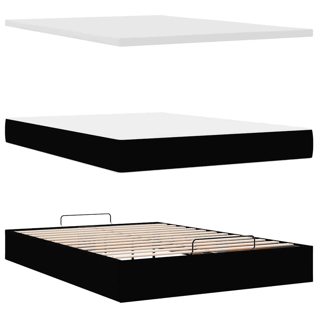 Ottoman Bed Frame with Mattress Black Double Faux Leather