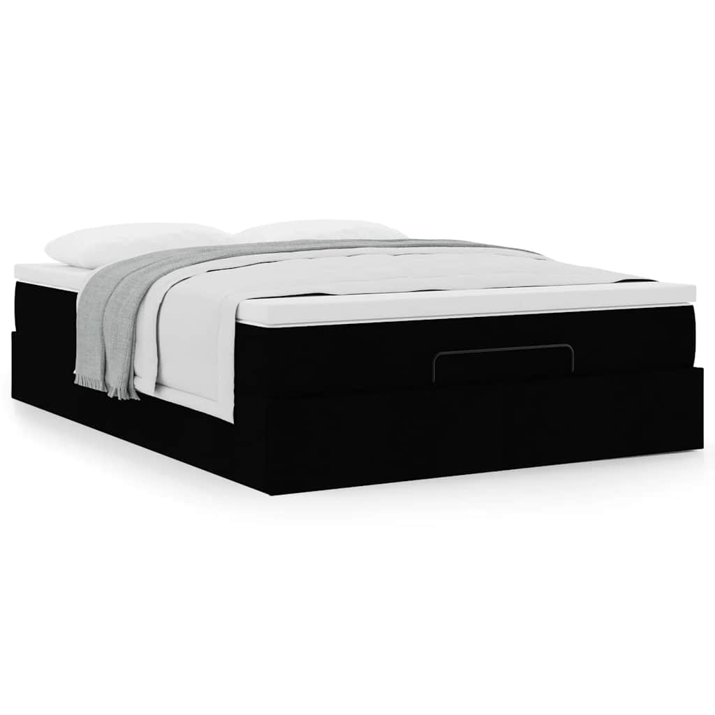 Ottoman Bed Frame with Mattress Black Double Faux Leather