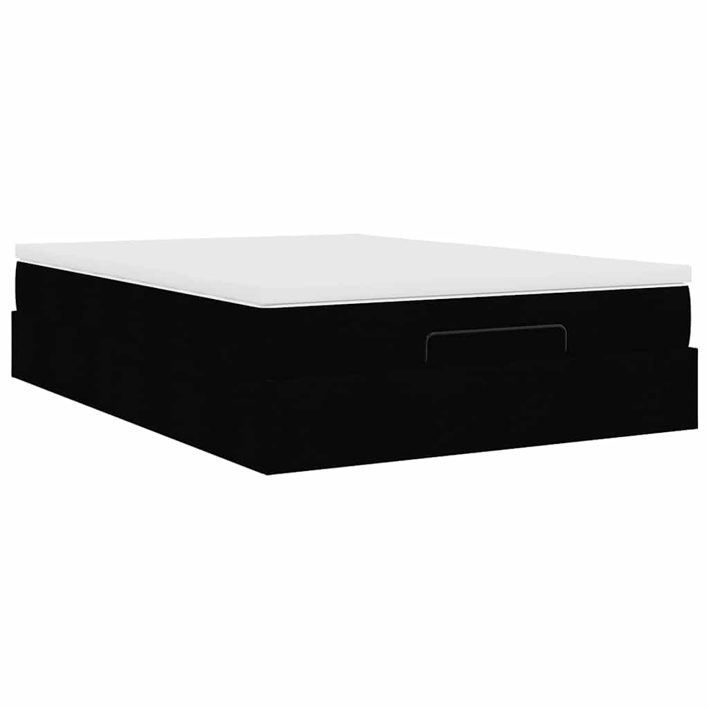 Ottoman Bed Frame with Mattress Black Queen Faux Leather