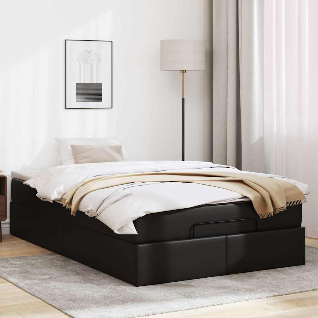 Ottoman Bed Frame with Mattress Black King Single Faux Leather