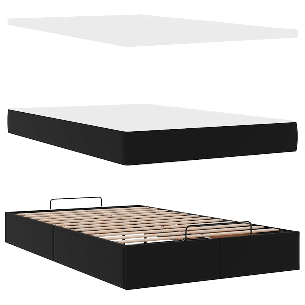 Ottoman Bed Frame with Mattress Black King Single Faux Leather