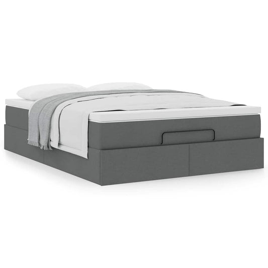 Ottoman Bed Frame with Mattress Dark Grey Double Fabric