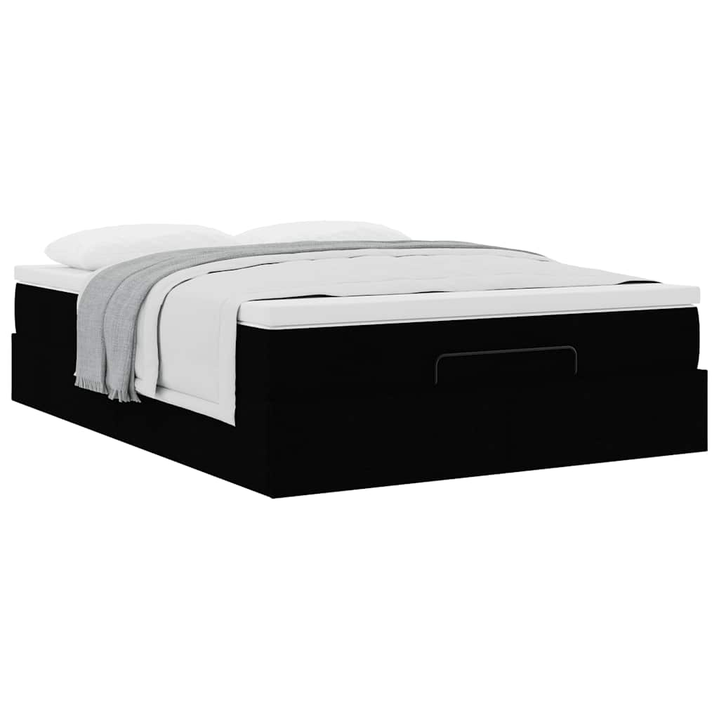 Ottoman Bed Frame with Mattress Black Double Fabric