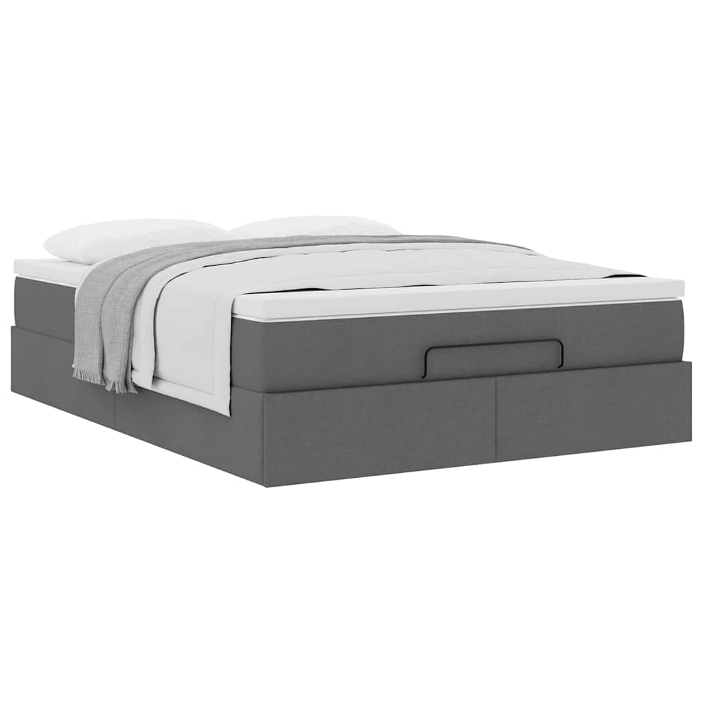 Ottoman Bed Frame with Mattress Dark Grey Queen Fabric