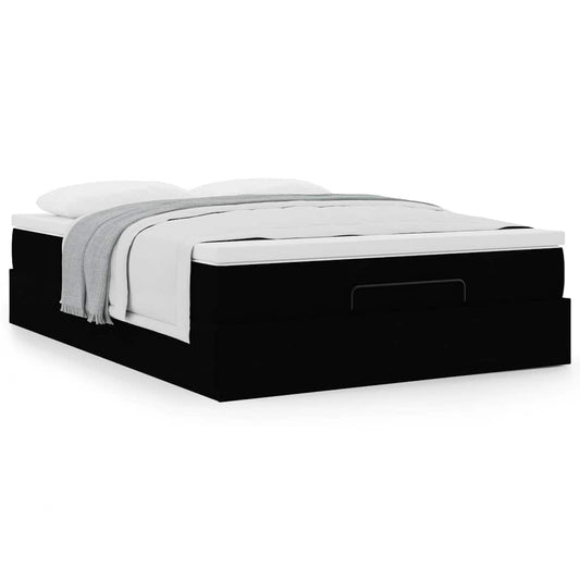 Ottoman Bed Frame with Mattress Black Queen Fabric