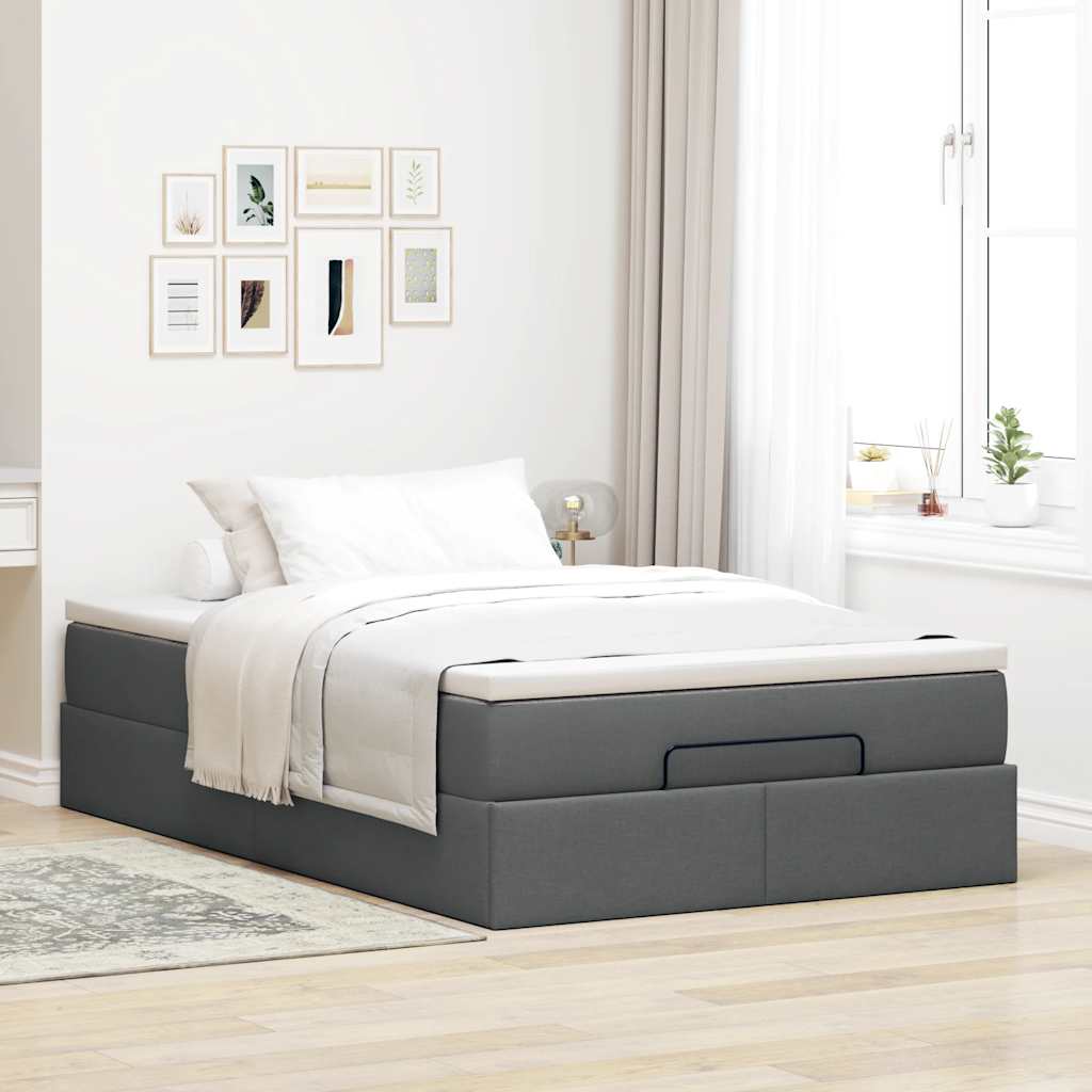 Ottoman Bed Frame with Mattress Dark Grey King Single Fabric