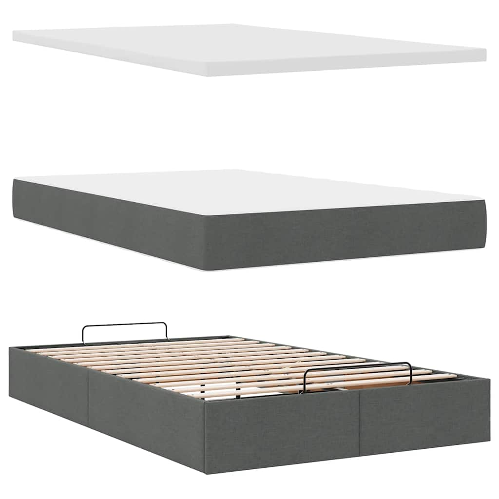 Ottoman Bed Frame with Mattress Dark Grey King Single Fabric