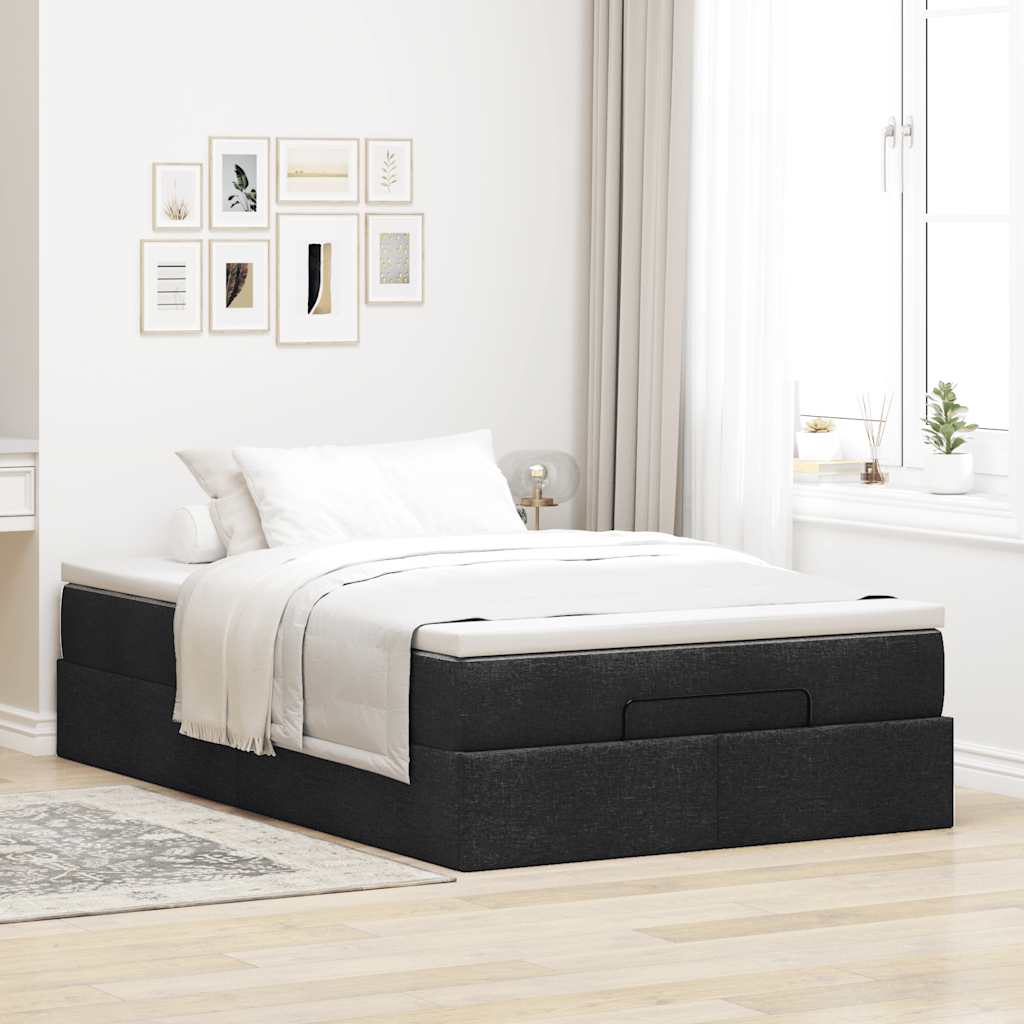 Ottoman Bed Frame with Mattress Black King Single Fabric