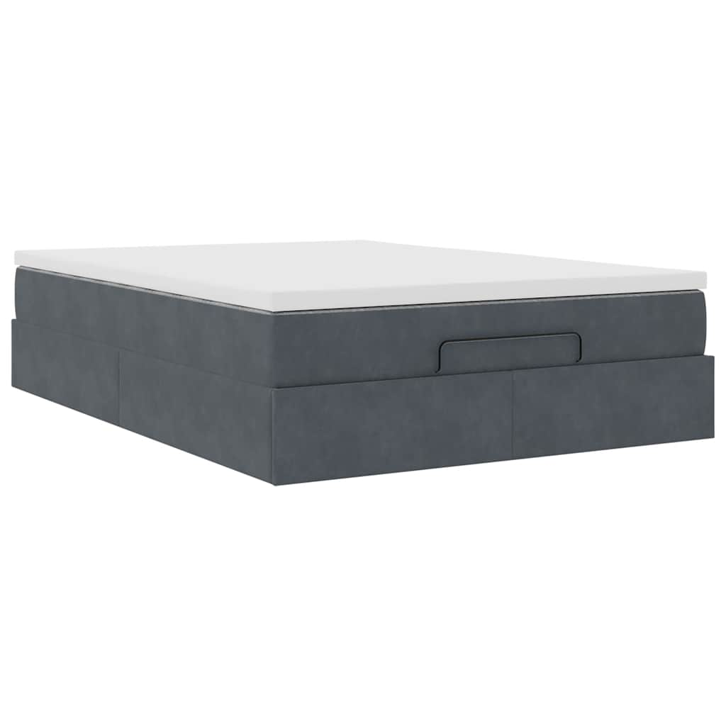 Ottoman Bed Frame with Mattress Dark Grey Double Velvet