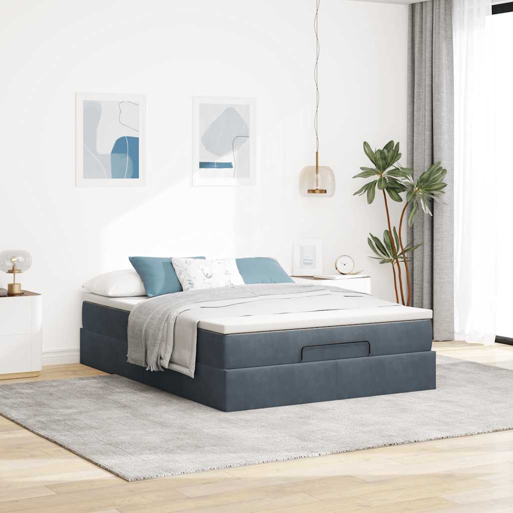 Ottoman Bed Frame with Mattress Dark Grey Double Velvet