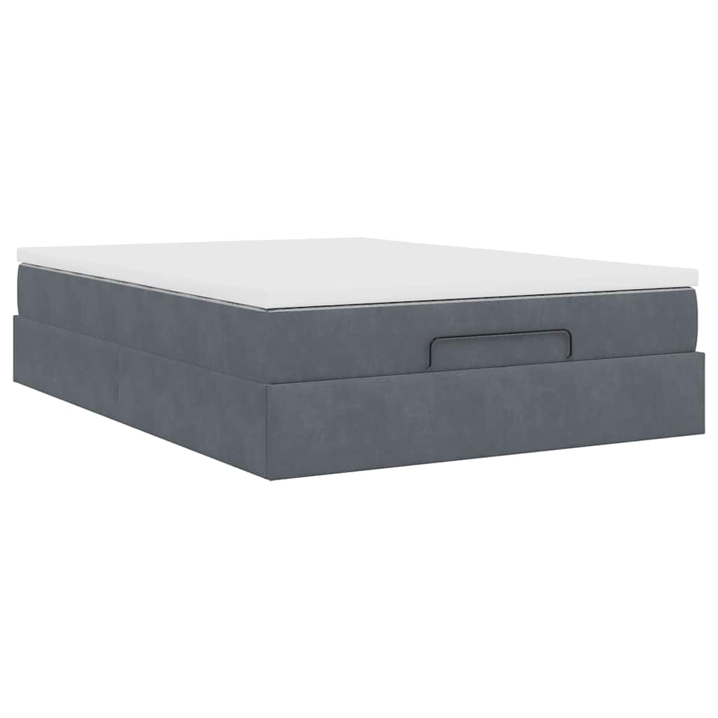 Ottoman Bed Frame with Mattress Dark Grey Double Velvet