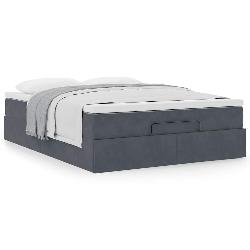 Ottoman Bed Frame with Mattress Dark Grey Double Velvet