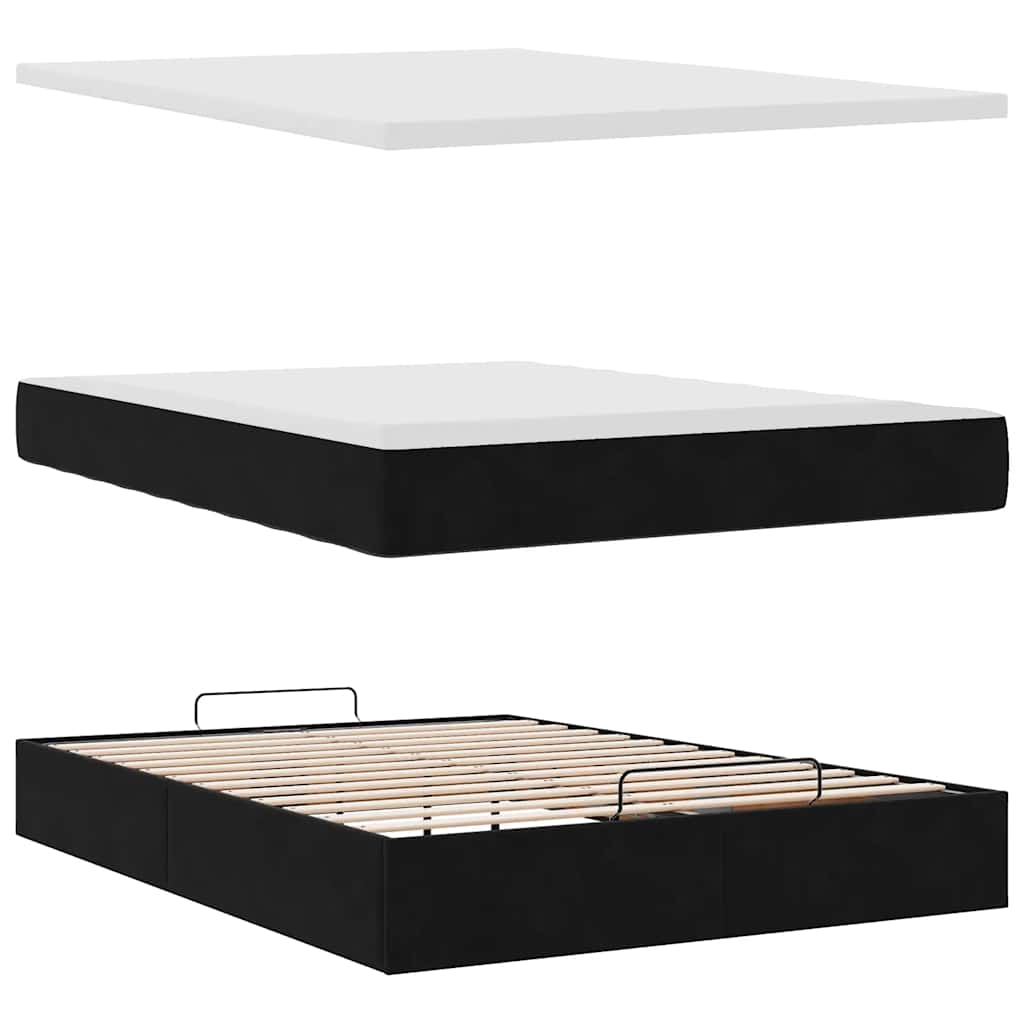 Ottoman Bed Frame with Mattress Black Double Velvet