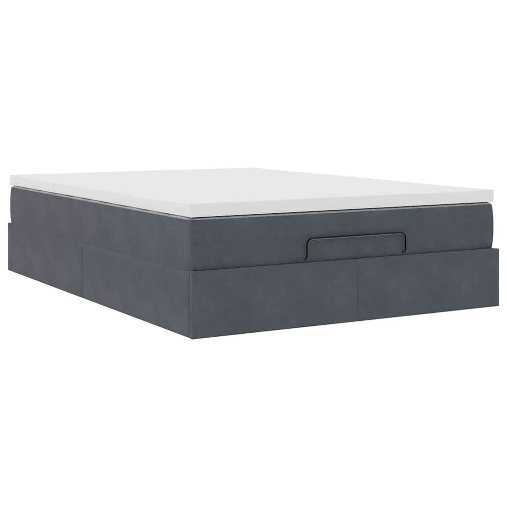 Ottoman Bed Frame with Mattress Dark Grey Queen Velvet