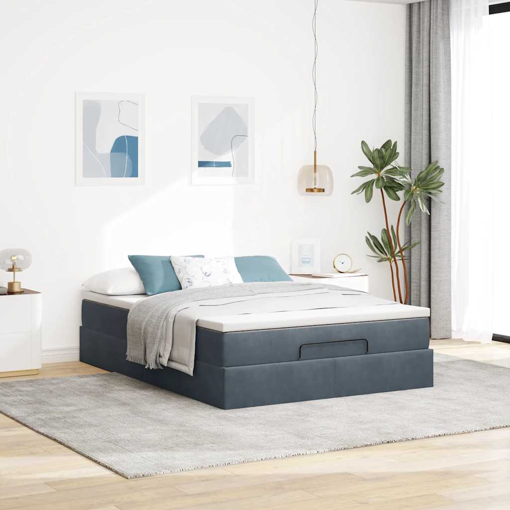 Ottoman Bed Frame with Mattress Dark Grey Queen Velvet