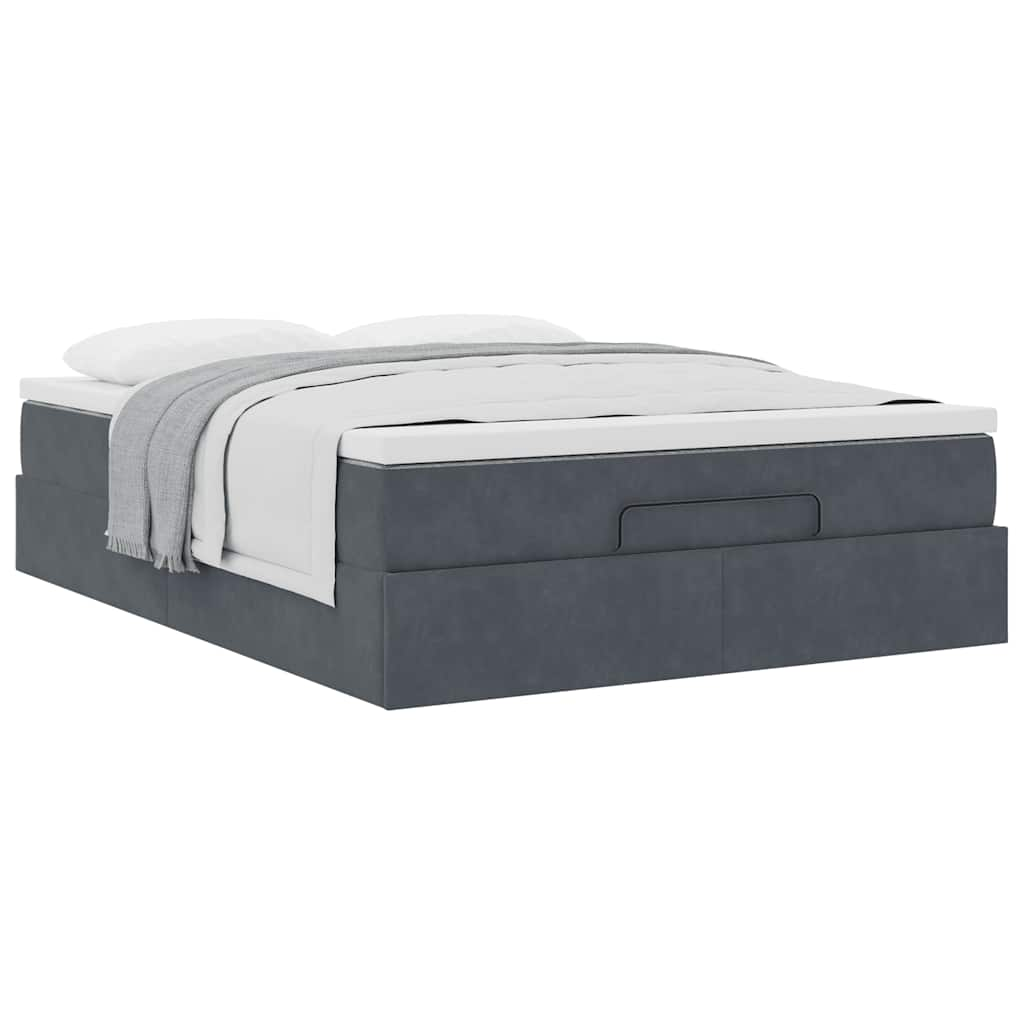 Ottoman Bed Frame with Mattress Dark Grey Queen Velvet