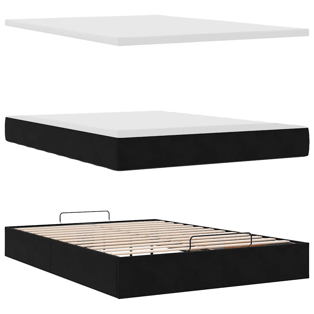 Ottoman Bed with Mattress Black Queen Velvet