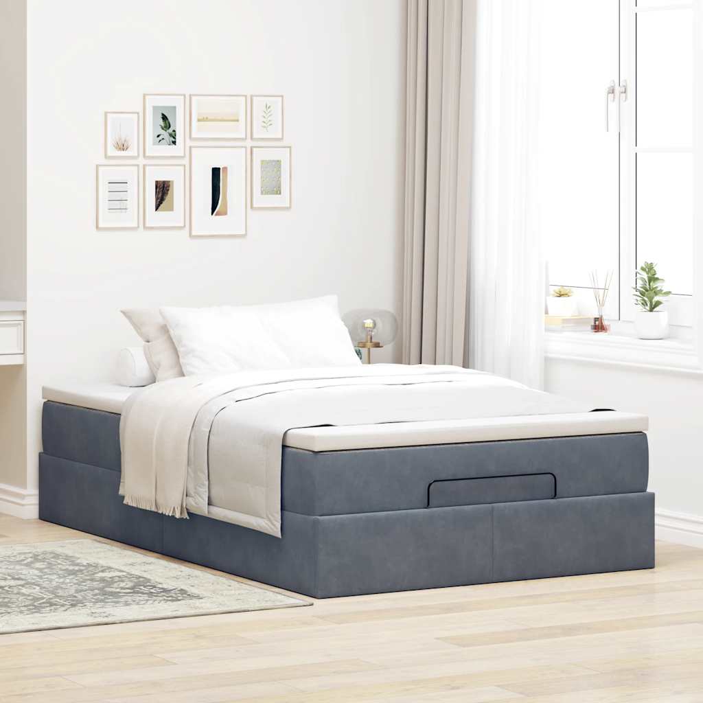 Ottoman Bed Frame with Mattress Dark Grey King Single Velvet